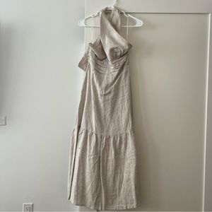 Dissh linen oatmeal halter neck maxi dress, NWT, size 8